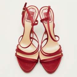 مملوكة مسبقًا Dior Strappy Size 38.5 Red Satin Slingback Platform Sandals