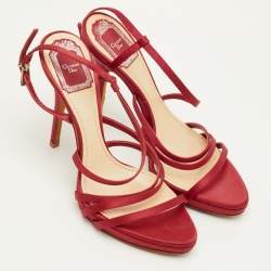مملوكة مسبقًا Dior Strappy Size 38.5 Red Satin Slingback Platform Sandals