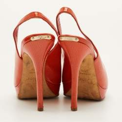 مملوكة مسبقًا Dior Size 36.5 Orange Croc Embossed Patent Leather Peep Toe Slingback Pumps