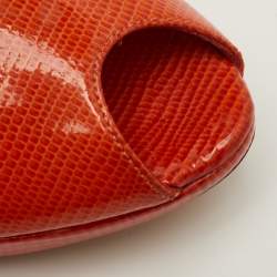 مملوكة مسبقًا Dior Size 36.5 Orange Croc Embossed Patent Leather Peep Toe Slingback Pumps