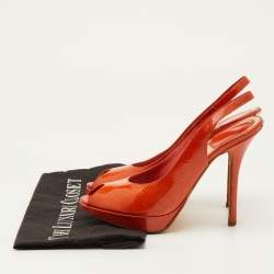 مملوكة مسبقًا Dior Size 36.5 Orange Croc Embossed Patent Leather Peep Toe Slingback Pumps