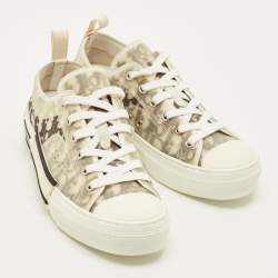 Pre Owned حذاء رياضي ديور والكن ديور دانتيل بطبقة من الصوف وأقمشة زرقاء بحرية مقاس 37