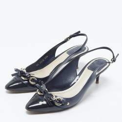 Pre Owned Dior Size Blue Patent Leather Slingback Pumps