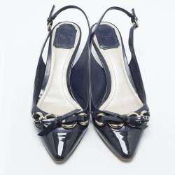 Pre Owned Dior Size Blue Patent Leather Slingback Pumps