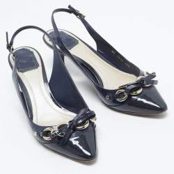 Pre Owned Dior Size Blue Patent Leather Slingback Pumps