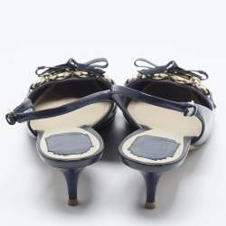 Pre Owned Dior Size Blue Patent Leather Slingback Pumps