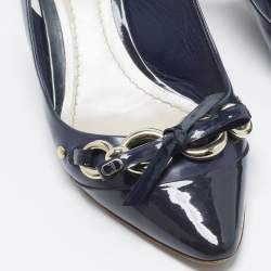 Pre Owned Dior Size Blue Patent Leather Slingback Pumps