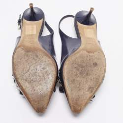 Pre Owned Dior Size Blue Patent Leather Slingback Pumps