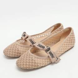 Pre Owned Dior J'Adior Size 37 Beige Mesh Ballet Flats