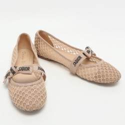 Pre Owned Dior J'Adior Size 37 Beige Mesh Ballet Flats