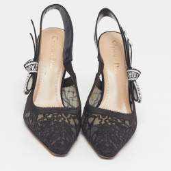 مملوكة مسبقًا Dior J'Adior Size 37.5 Black Mesh and Net Slingback Pumps