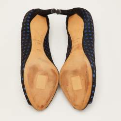 Pre Owned Dior Size 38.5 Black/Blue Cannage Suede and Satin Peep Toe Pumps