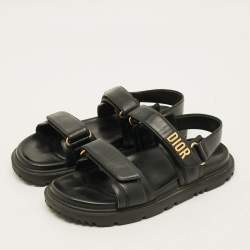Pre Owned Dior Dioract Size 39.5 Black Leather Slingback Sandals