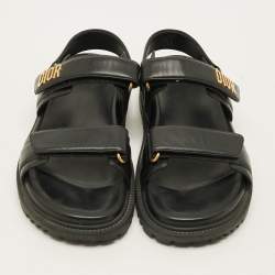 Pre Owned Dior Dioract Size 39.5 Black Leather Slingback Sandals
