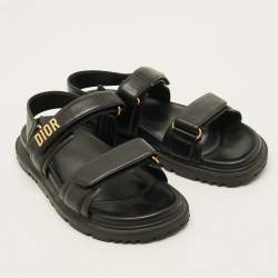 Pre Owned Dior Dioract Size 39.5 Black Leather Slingback Sandals