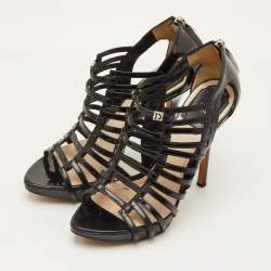 Pre Owned Dior Caged Size 36.5 Black Patent Leather Strappy Platform Sandals