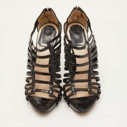 Pre Owned Dior Caged Size 36.5 Black Patent Leather Strappy Platform Sandals