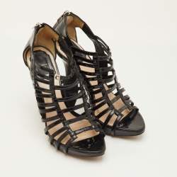 Pre Owned Dior Caged Size 36.5 Black Patent Leather Strappy Platform Sandals