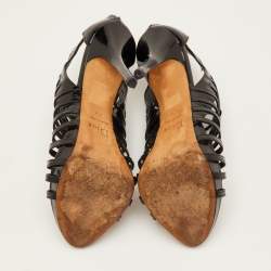 Pre Owned Dior Caged Size 36.5 Black Patent Leather Strappy Platform Sandals