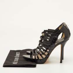 Pre Owned Dior Caged Size 36.5 Black Patent Leather Strappy Platform Sandals