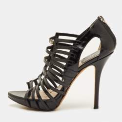 Pre Owned Dior Caged Size 36.5 Black Patent Leather Strappy Platform Sandals