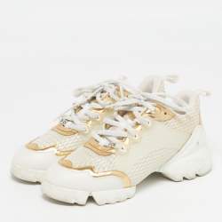 مملوكة مسبقًا Dior D-Connect Size 38 White/Gold Fabric and PVC Low Top Sneakers