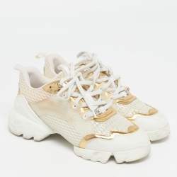 مملوكة مسبقًا Dior D-Connect Size 38 White/Gold Fabric and PVC Low Top Sneakers