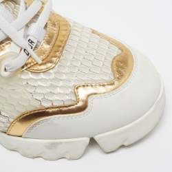 مملوكة مسبقًا Dior D-Connect Size 38 White/Gold Fabric and PVC Low Top Sneakers