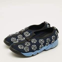 Pre Owned حذاء رياضي ديور فيوجين قماش أزرق شبكة مزخرف مقاس 38