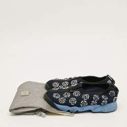 Pre Owned حذاء رياضي ديور فيوجين قماش أزرق شبكة مزخرف مقاس 38