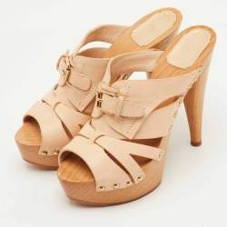 مملوكة مسبقًا Dior Size 37 Beige Leather Wooden Platform Clogs