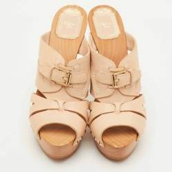 مملوكة مسبقًا Dior Size 37 Beige Leather Wooden Platform Clogs