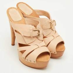 مملوكة مسبقًا Dior Size 37 Beige Leather Wooden Platform Clogs