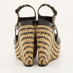 Pre Owned صندل ديور جلد أسود/بيج مع بصمة جلد التمساح وراڤيا منسوجة مع جلد بايثون مقاس 40