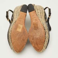 Pre Owned صندل ديور جلد أسود/بيج مع بصمة جلد التمساح وراڤيا منسوجة مع جلد بايثون مقاس 40