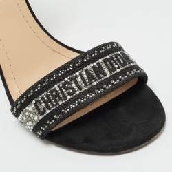 Pre Owned Dior Dway Size 37.5 Black Canvas Crystal Embellished Ankle Strap Sandals