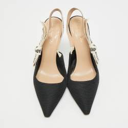 Pre Owned حذاء كعب عالي ديور جادور قماش أسود بحزام خلفي للكاحل مقاس 36.5