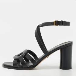Pre Owned Dior D-dior Size 38.5 Black Leather Ankle Strap Sandals