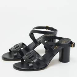 Pre Owned Dior D-dior Size 38.5 Black Leather Ankle Strap Sandals