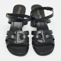 Pre Owned Dior D-dior Size 38.5 Black Leather Ankle Strap Sandals