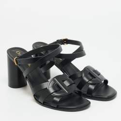 Pre Owned Dior D-dior Size 38.5 Black Leather Ankle Strap Sandals