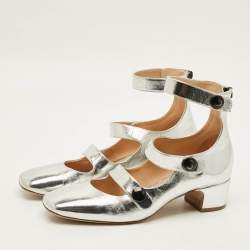 Pre Owned Dior D-Doll Size 40.5 Silver Foil Leather Mary Jane Pumps