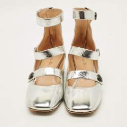 Pre Owned Dior D-Doll Size 40.5 Silver Foil Leather Mary Jane Pumps