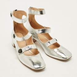 Pre Owned Dior D-Doll Size 40.5 Silver Foil Leather Mary Jane Pumps