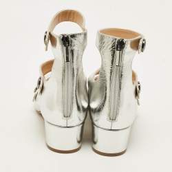 Pre Owned Dior D-Doll Size 40.5 Silver Foil Leather Mary Jane Pumps