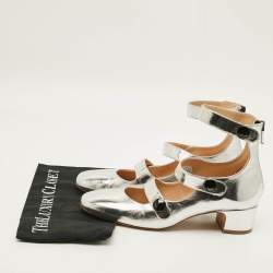 Pre Owned Dior D-Doll Size 40.5 Silver Foil Leather Mary Jane Pumps