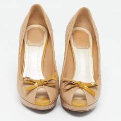 Pre Owned Dior Lovely Size 37.5 Beige Leather Peep Toe Pumps
