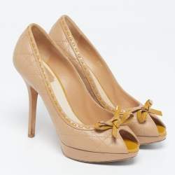 Pre Owned Dior Lovely Size 37.5 Beige Leather Peep Toe Pumps
