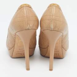 Pre Owned Dior Lovely Size 37.5 Beige Leather Peep Toe Pumps