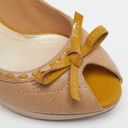 Pre Owned Dior Lovely Size 37.5 Beige Leather Peep Toe Pumps